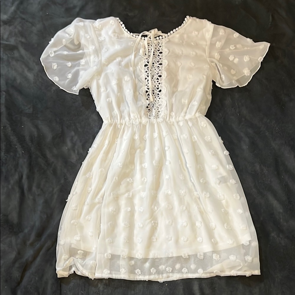 SHEIN White Puff Sleeve Scoop Neck Sundress
